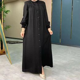 Ethnic Clothing Women's Solid Color Long Sleeve Dress Cardigan Fashionable Muslim Loose Dresses Punjabi Suits Ankle Length Maxi Sundress