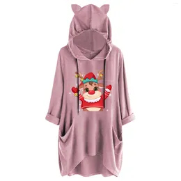 Casual Dresses Christmas Loose Cute Top Blouse Women's Hat Mid Sleeve Printed Hooded Length Ear Dress For Women Casuals