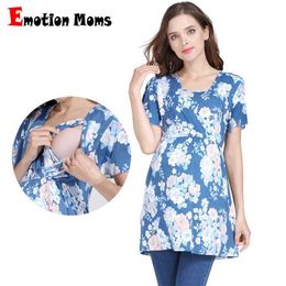 Maternity Tops Tees Summer Print Maternity Top Pregnant Women Breastfeeding T-Shirt Short Sleeve Nursing Shirt Pregnancy Clothes H240518