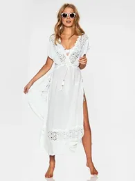 White Beach Dress Women Lace Wear Cover-ups Tunic Bikini Swimsuit Cover Up Bath Sarong Plage Pareo #Q1043