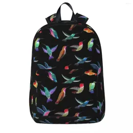 Backpack Colorful Hummingbirds On Black Student Book Bag Shoulder Laptop Rucksack Casual Travel Children School