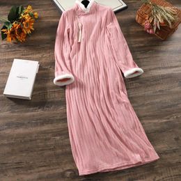 Casual Dresses Autumn Winter Dress For Women 2024 Chinese Style Retro Improvement Elegant Thickened Fur Collar & Cuff Qipao Quilted Z3129