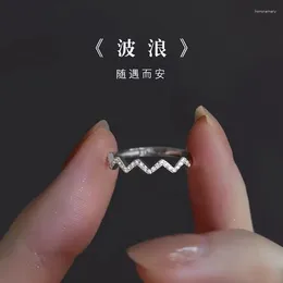 Cluster Rings 925 Sterling Silver Trendy Wave Clear Zirconia Finger ECG Shape Heartbeat For Women Fine Jewellery Engagement Gift
