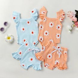 Clothing Sets Summer Born Baby Girl Floral Clothes Set Fashion Sleeveless Ruffle Romper Tops Shorts Infant Kids Girls 2Pcs Outfits