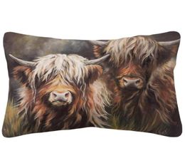 CushionDecorative Pillow Highland Cow Horse Cushion Covers Animal Painting Beige Linen Case 30X50cm Sofa Decoration4431665