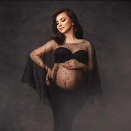 Maternity Dresses Premama See Through Tops For Maternity Photography Photo Shoot Dresses Props Cape Mesh Pregnant Women Pearls Baby Shower Clothes H240518