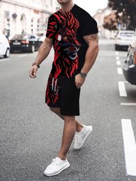 Summer Mens Suit Street Everyday Fashion Casual ShortSleeved TShirt Outdoor Sports Loose Comfortable Shorts 3D Lion Print 240514