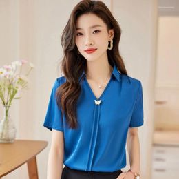 Women's Blouses Fashion Elegant Styles Summer Short Sleeve Shirts For Women Career Interview Office Ladies Business Work Wear Tops