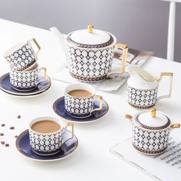 Nordic Ins Bone China Coffee Cup Golden Handle Pot Ceramic High Grade Milk Tea Creative Afternoon Black 240518