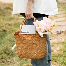 Rattan Straw Handbag Women Summer Retro Eco Shopping Bag Handmade Weaving Hundred Vegetable Basket 240518