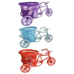 Decorative Flowers Tricycle Woven Flower Basket Pot Arrangement Holder Desktop Ornament For Wedding Shelf Table Centerpieces Patio