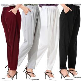 Women's Pants Women Summer Wear Solid Colour Full Length Long Lady Casual Harem Loose Elastic Wasit Fashion Trousers