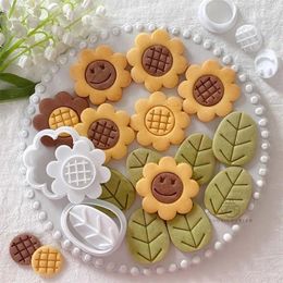 Baking Moulds 7Pcs/Set Sunflower Leaf Botany Shape Pattern Cookie Cutter And Biscuit Stamp Icing Bakeware Pastry Decoration Tools