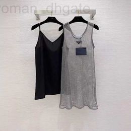 Basic & Casual Dresses designer Fashion Brand 2024 Autumn/Winter Heavy Industry Diamond Inlaid Hollow Mesh Song Yijin Chen Perspective Tank Top Dress 7DZ4