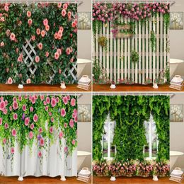 Shower Curtains Flower Wall Curtain Spring Plants Vines Street Landscape Fence Natural Greenery Polyester Fabric Bathroom Decor