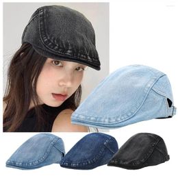 Berets Denim Beret Hat Washed Distressed Peaked Cap Adjustable Sboy Cotton Big Gatsby Cabbie Hats Flat Ivy Vintage F3f5