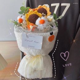 Decorative Flowers Sunflower Crochet Bouquet Finished Hand Woven Bouquets Creative Knitted Flower Birthday Valentine's Day Graduation Gifts