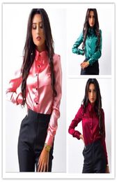 Women silk satin blouse button lapel long sleeve shirts ladies ice work elegant female Top high quality blusa4887888