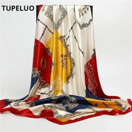 Scarves 90CM Kerchief Silk Satin Four Seasons Square Beach Stoles Luxury Print Sunscreen Shawls Wraps Hijab Bandana Accessores