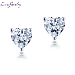 Stud Earrings LOVERJEWELRY Women Moissanite 14K White Gold 1ct 2ct Shiny Heart For Lady Engagement OL Style Jewellery