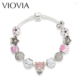 Charm Bracelets VIOVIA Cute Antique Wedding Jewellery Fit Bangle & Bracelet With Pink Dog Palm Flower Crystal Ball Gifts For Women B16184