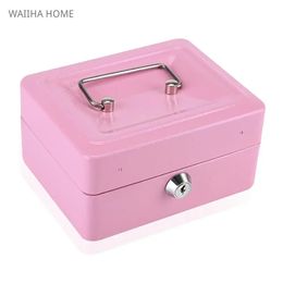 Mini Style Pink Portable Steel Lockable Cash Money Safe Security Box Coin Register Insert Tray Cashier Drawer Storage 240518