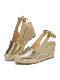 Wedges Sandals For Women Closed Toe Bandage Espadrille Stylish Shoes TDL-J26GD 240509