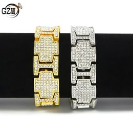 New Fashion Gold Silver Black Stainless Steel Hip Hop Bling Diamond Mens Chain Bracelet Punk Rock Rapper Jewelry Gifts for Boys Wh2425655