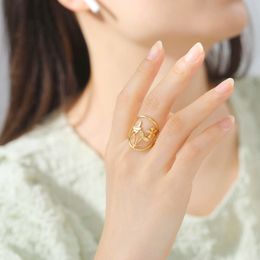 Bird Flower Ring Women Gold Color Stainless Steel Adjustable Finger Rings Bohemian Jewelry Birthday Gift Wholesale