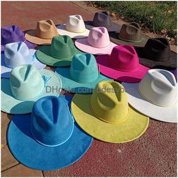 Party Hats Suede Hat Fedora New Colorf Rope Large Brim Peach Heart Top 9.5Cm Mens And Womens Sombrero Hombre Drop Delivery Oti1Z