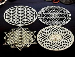 Mats Pads 30cm Sacred Geometry Wall Art Wood Sign Crystal Grid Meditation Chakra Flower Of Life Laser Cut Mat Wooden Home Decor9694937