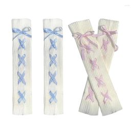 Women Socks Japanese Lolita Ribbed Knit Harajuku Sweet Plaid Crisscross Ribbon Bow Boot Knee High Foot Cover