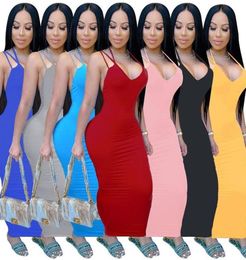XS5XL Women Plus Size Dresses Summer Halter Dress Solid color skirts Bodycon skirt High strech backless dress Loungewear 9449522686