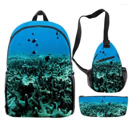 Backpack Harajuku Funny Coral Underwater World 3D Print 3pcs/Set Pupil School Bags Travel Laptop Chest Bag Pencil Case