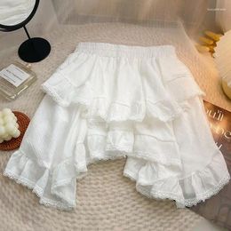 Skirts 2024 Japanese Style School Y2k Aesthetic Ruffles Short Women's Elastic Waist White Black Irregular Mini Kawaii Skirt