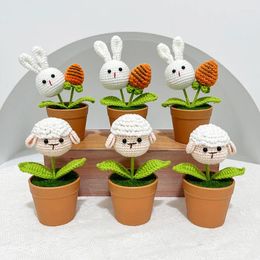 Decorative Flowers Creative Simulation Potted Plant Artificial Wool Knitted Cartoon Carrot Sheep Pig Gren Leaf Bonsai Home Desptop