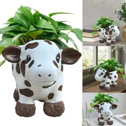 Vases New High Altitude Cow Flower Pot Resin Craft Decorative Home Decoration Plush Vase H240517