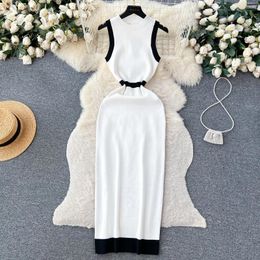 Casual Dresses Slim Fit Vest Knitted Dress For Women Autumn Fall Spring Elastic Bottomed Tank Top Girls Bodycon Long Knit Sweater