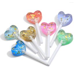 Decorative Figurines Est Resin Gradient Glitter Shiny Colourful Heart Lollipop Cabochon Scrap Booking Diy Phone Case Embellishments