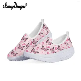 Casual Shoes Noisydesigns Women Lightweight Slip On Mesh Wedge Platform Sneakers Cute Pink Butterfly Print Breathable Swing Shoe