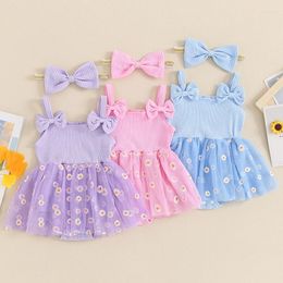 Rompers Pudcoco Born Baby Girl Outfit Flower Print Sleeveless Tulle Patchwork Romper Dress With Bow Hairband Summer Clothes 0-18M