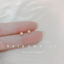 Stud Earrings Mini Flower Earring For Women Simple Round Geometry Leaf Spin Invisible Zircon Crystal Ear Bone Nails Female Small Jewellery
