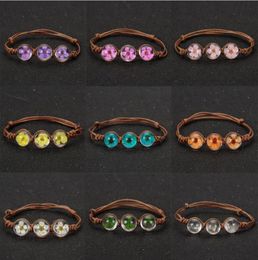 Link Chain Handmade Woven Dried Flowers Glass Beads Bracelet Women Jewellery Girls Ball Weave Lucky Flower Bracelets8911656
