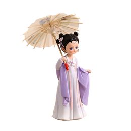 Resin Decorative Home Furnishings, Ancient Style Umbrella Supporting Girl Crafts, Purple