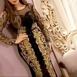 Runway Dresses Middle East Gold Sequins Women Dress Jalabiya Dubai Arab Abaya Embroidery Evening Dress Long Slves Islamic Muslim Prom Gown T240518