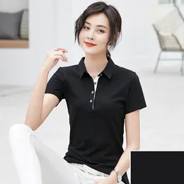 Women's Polos Good Quality 2024 Summer Womens Polo Shirts Casual Cotton Solid Colour Lapel Ladies Tees Fashion T-Shirts Fit Slim Female Tops