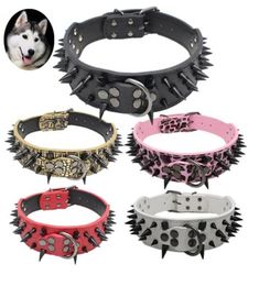 5cm Wide Cool Sharp Spiked Studded Leather Dog Collars 3860cm For Medium Large Breeds Pitbull Mastiff Boxer Bully 4 Sizes7797316