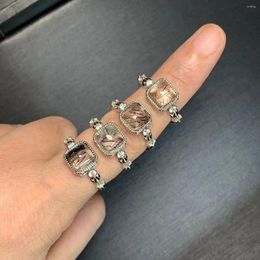 Cluster Rings MM Natural Black Rutilated Quartz Ring Adjustable Female Jewellery For Women Gift Wholesale High Quality Vintage Fine