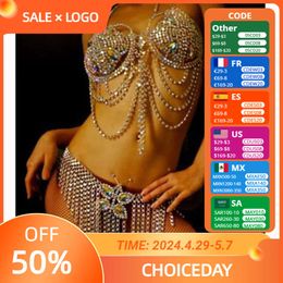 FestivalQueen Sexy Diamond Bikini Sets for Women Crystal Tank Tops Tassel Skirt Body Chain Bra Suit Shiny Festivals Nightclub Cl Sexy Costumes