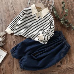 Clothing Sets Baby Girls Stripe Tops & Jeans 2pcs Outfits Kids Suits Sports Spring Autumn Toddle Children Costumes 2 4 6 8 Years